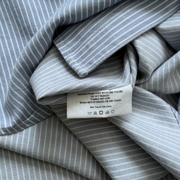 Cozy Earth Mens Coastal Comfort Mock Neck SS Button Down Ocean Stripe Size XL - Picture 6 of 8